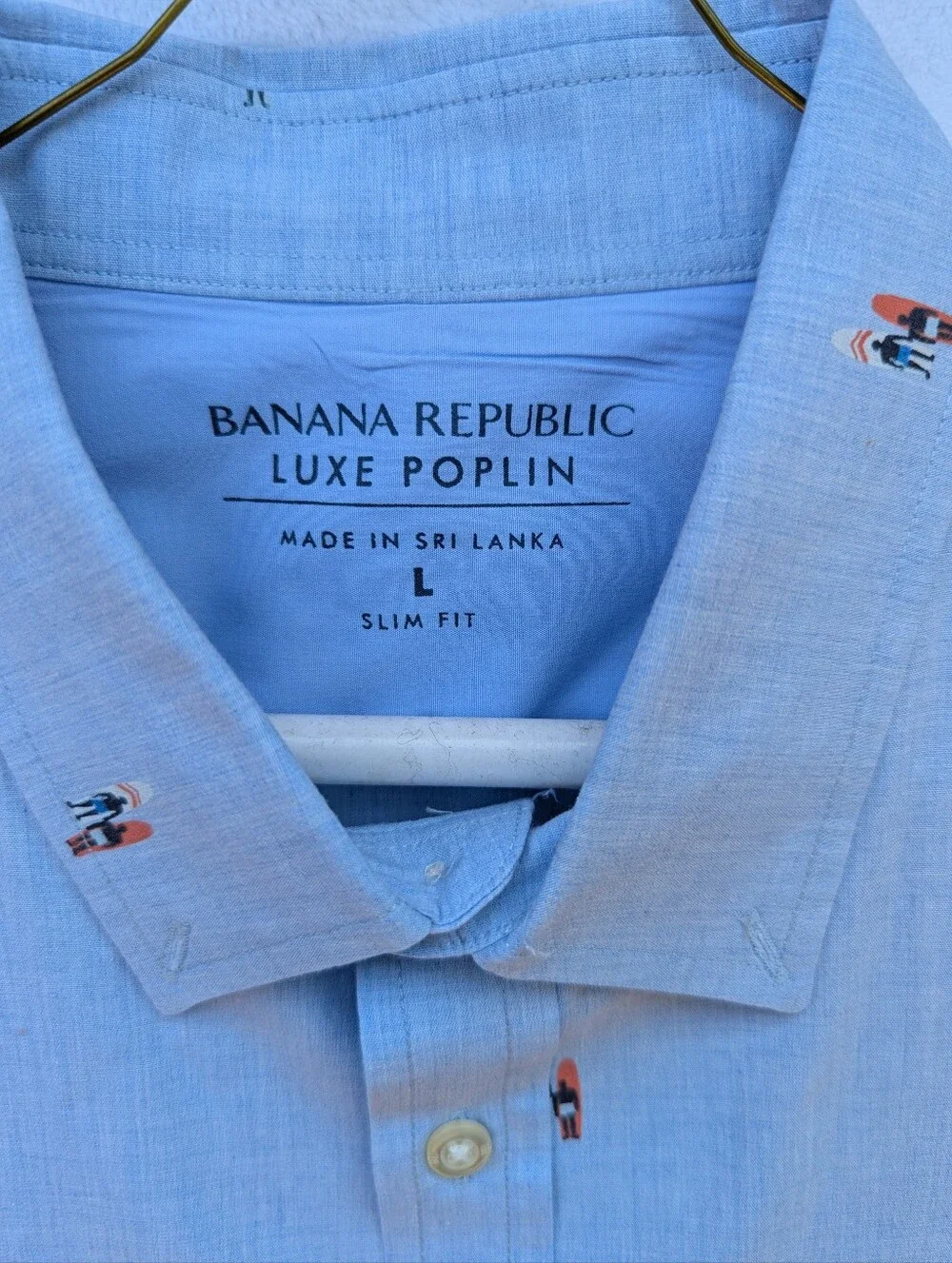 Banana Republic Light Blue Poplin Shirt with Surf Print L